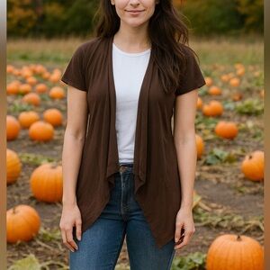 Michael Kors Brown Open Front, Short Sleeve Cardigan